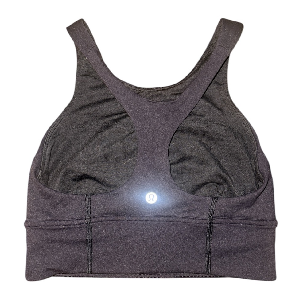 lululemon Wunder Train Long Line Black Sports Bra; Medium support: Size 4